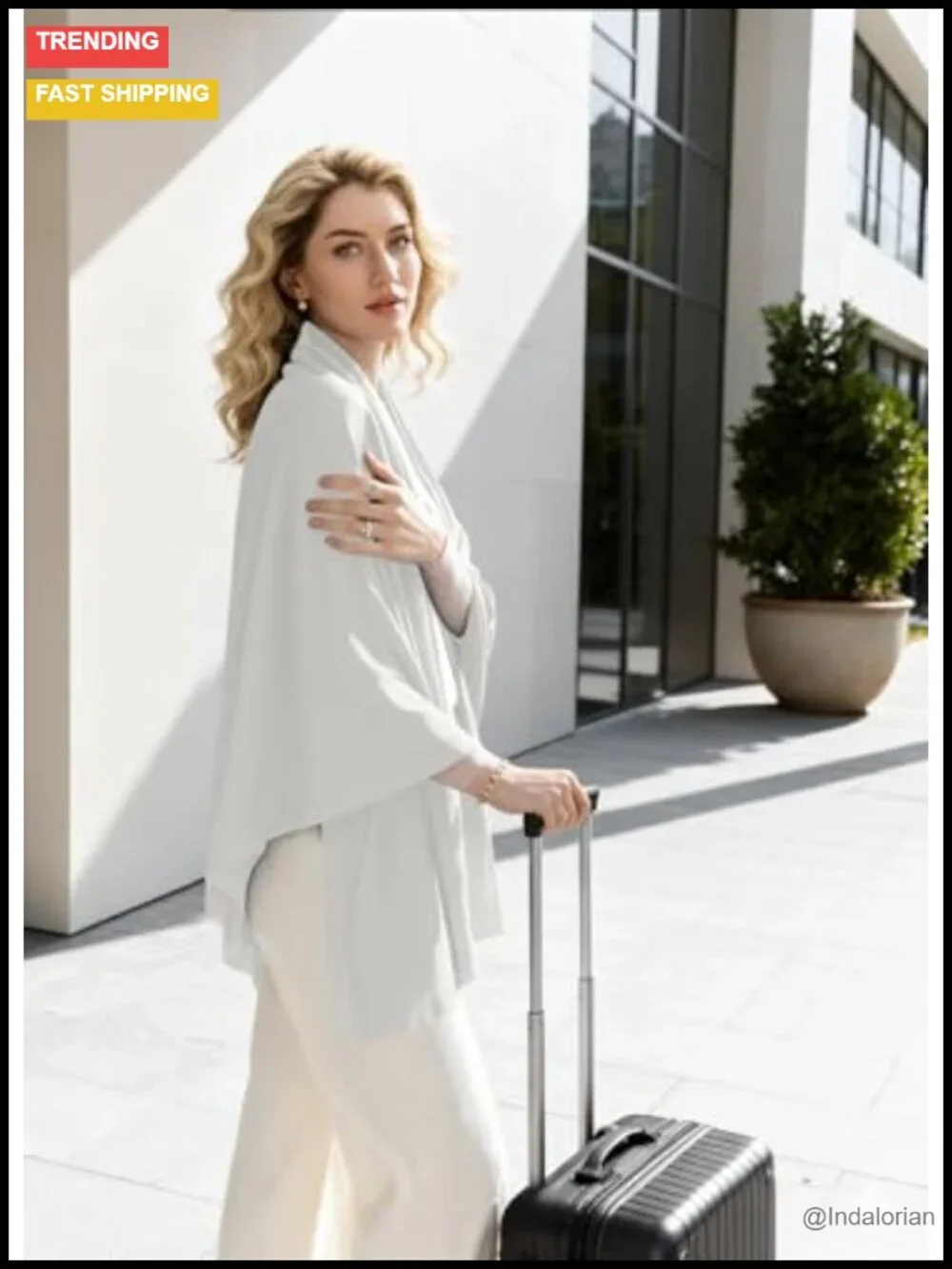 Wool Blend Travel Scarf Lightweight Breathable Wrap Pashmina Shawl